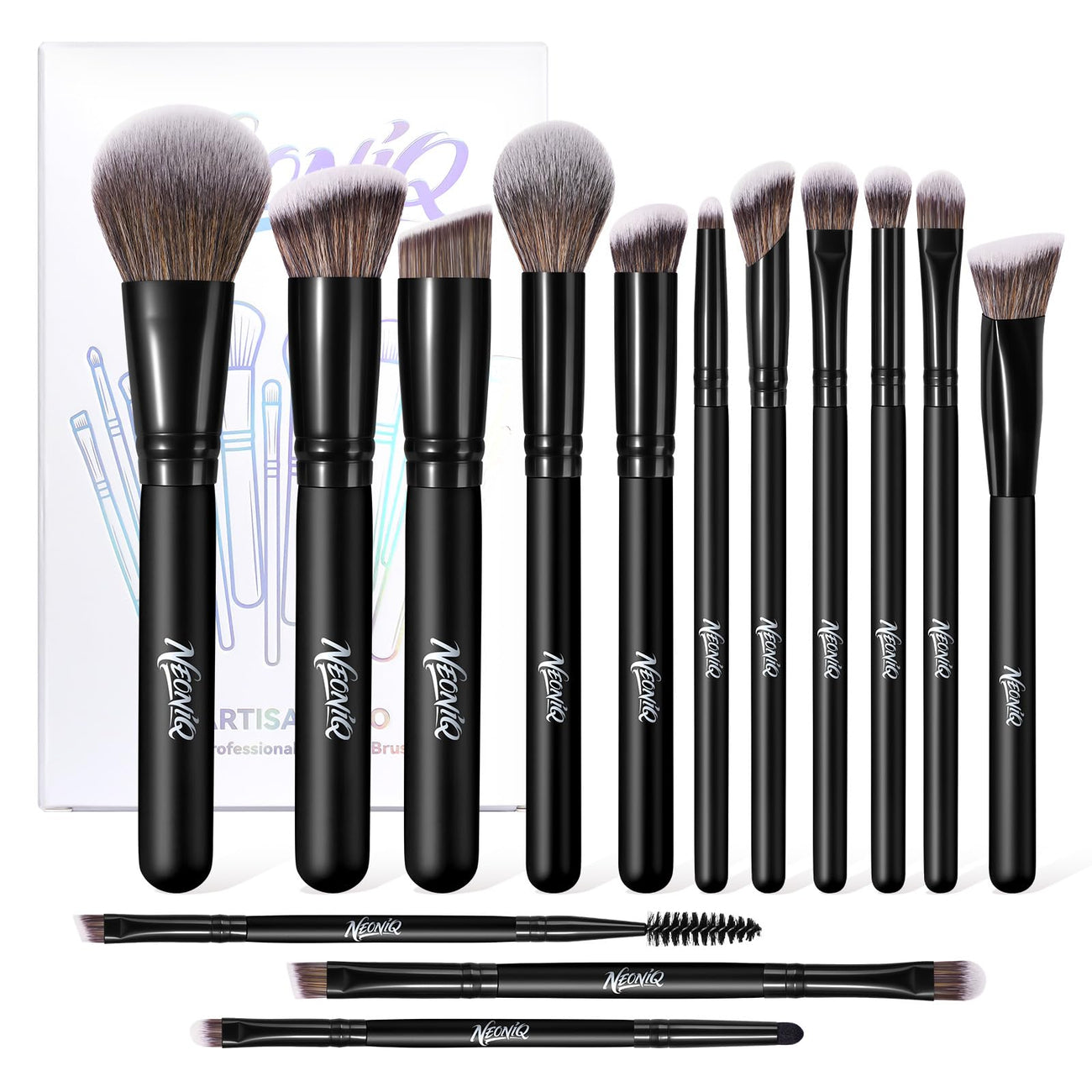 NEONIQ 14-Piece Professional Face & Eye Makeup Brush Set