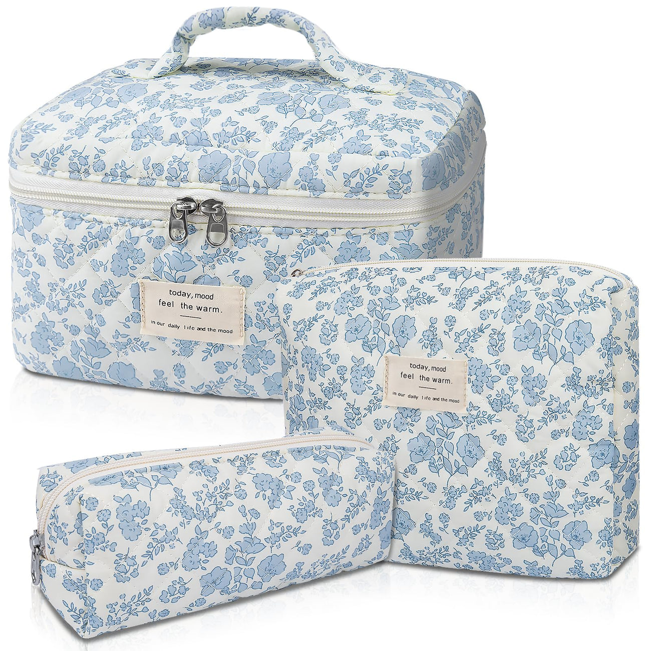 Gosect Quilted Floral Makeup Bag Set for Travel