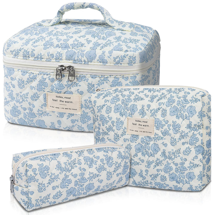 Gosect Quilted Floral Makeup Bag Set for Travel